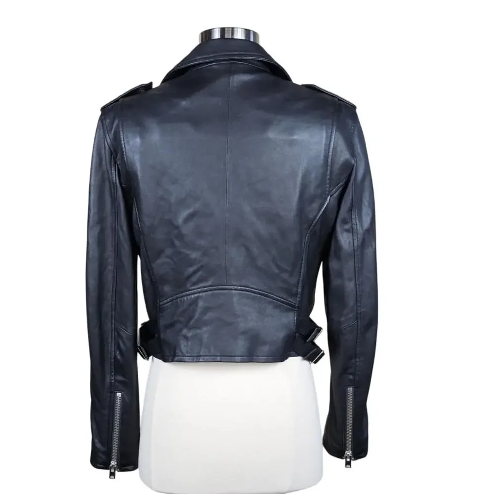 IRO Ashville Black Lambskin Leather Moto Biker Jacket RARE Size US 10 EU 42 - Picture 7 of 15